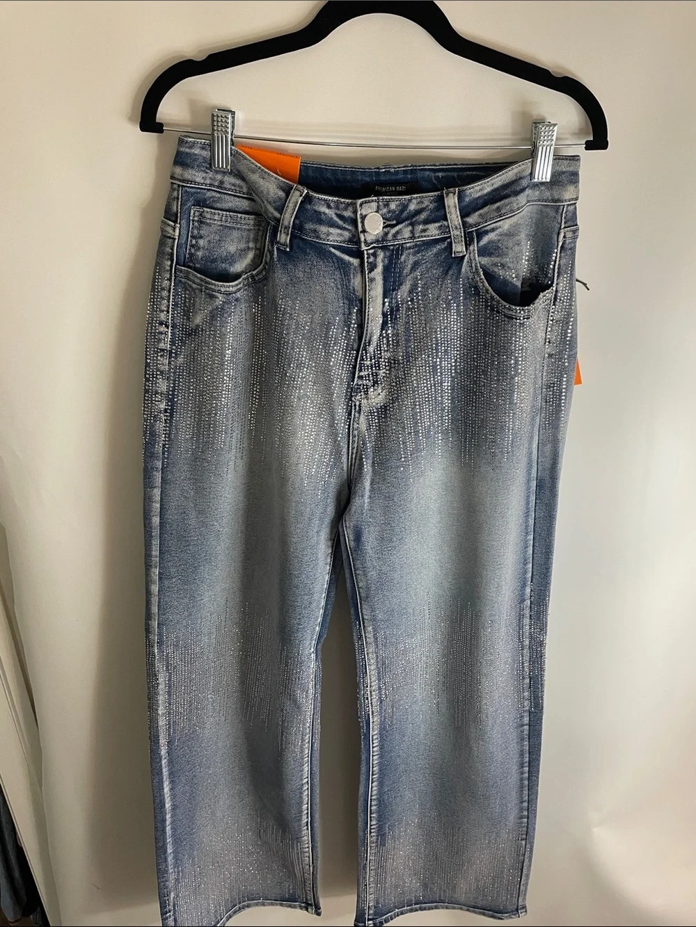 American Bazi Light Blue Washed Flare Jeans with Silver Sparkle